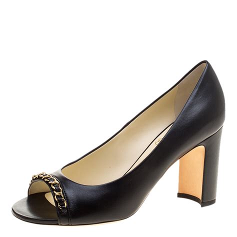 chanel peep toe peach fabric black trim shoe|Chanel Peep Toe .